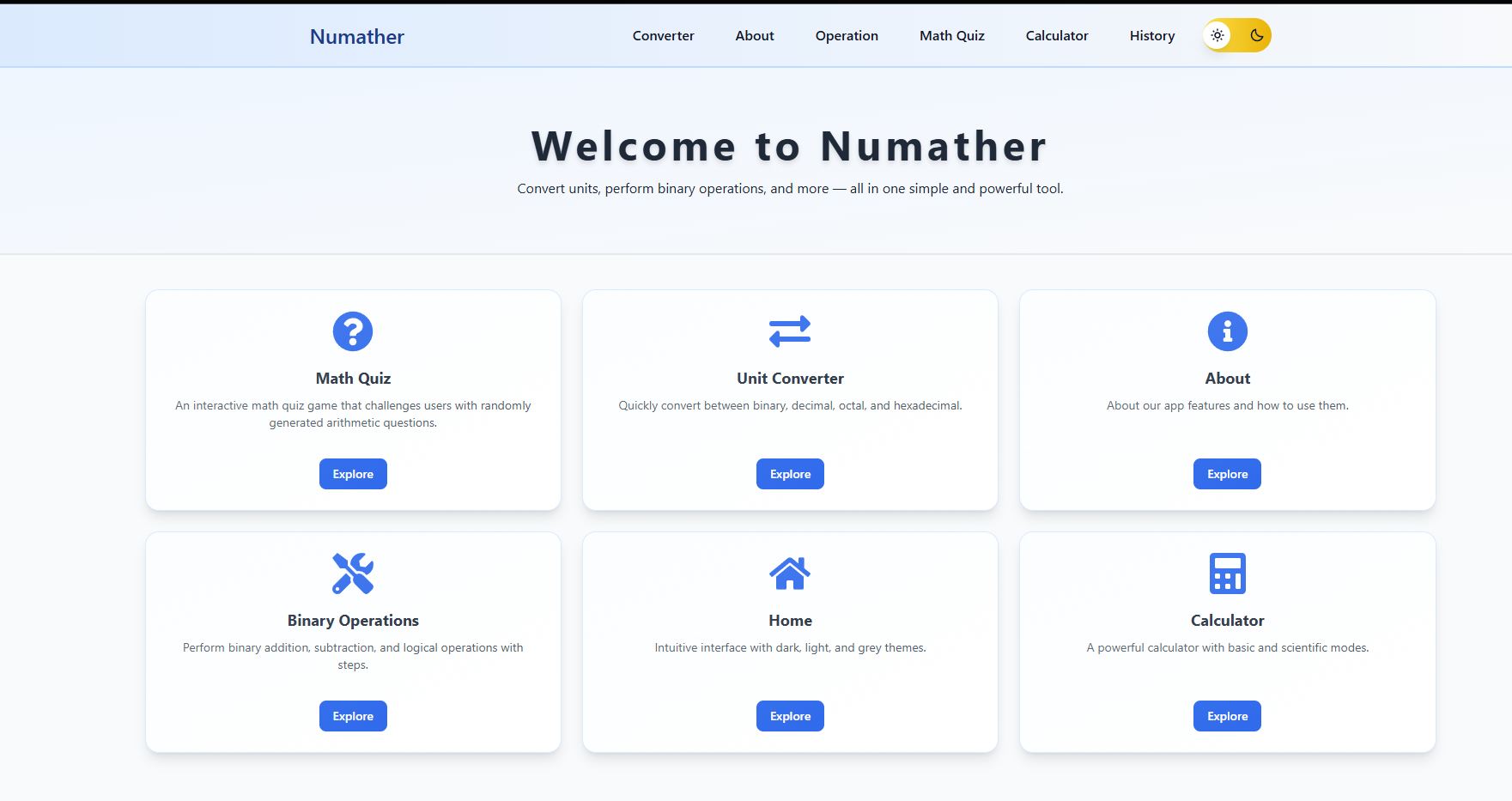 Numather dashboard showing data analytics and visualization features