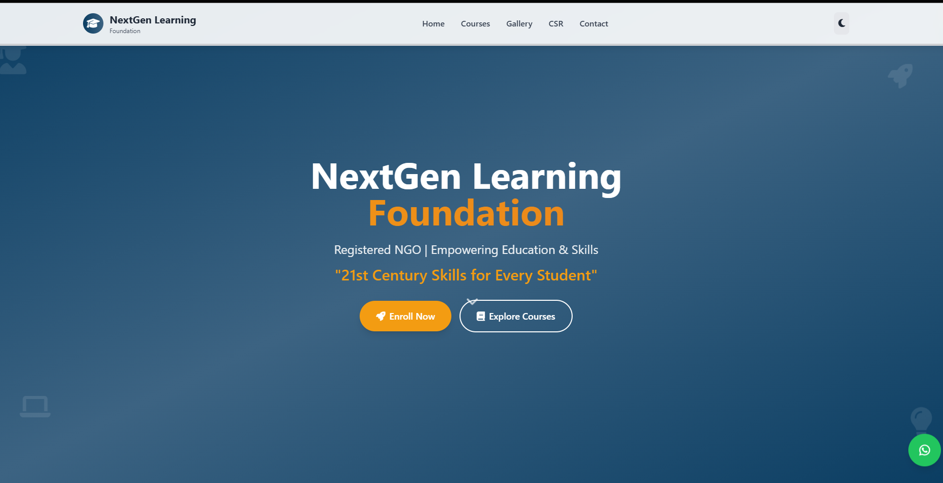 NextGen NGO website homepage showing community support and donation features
